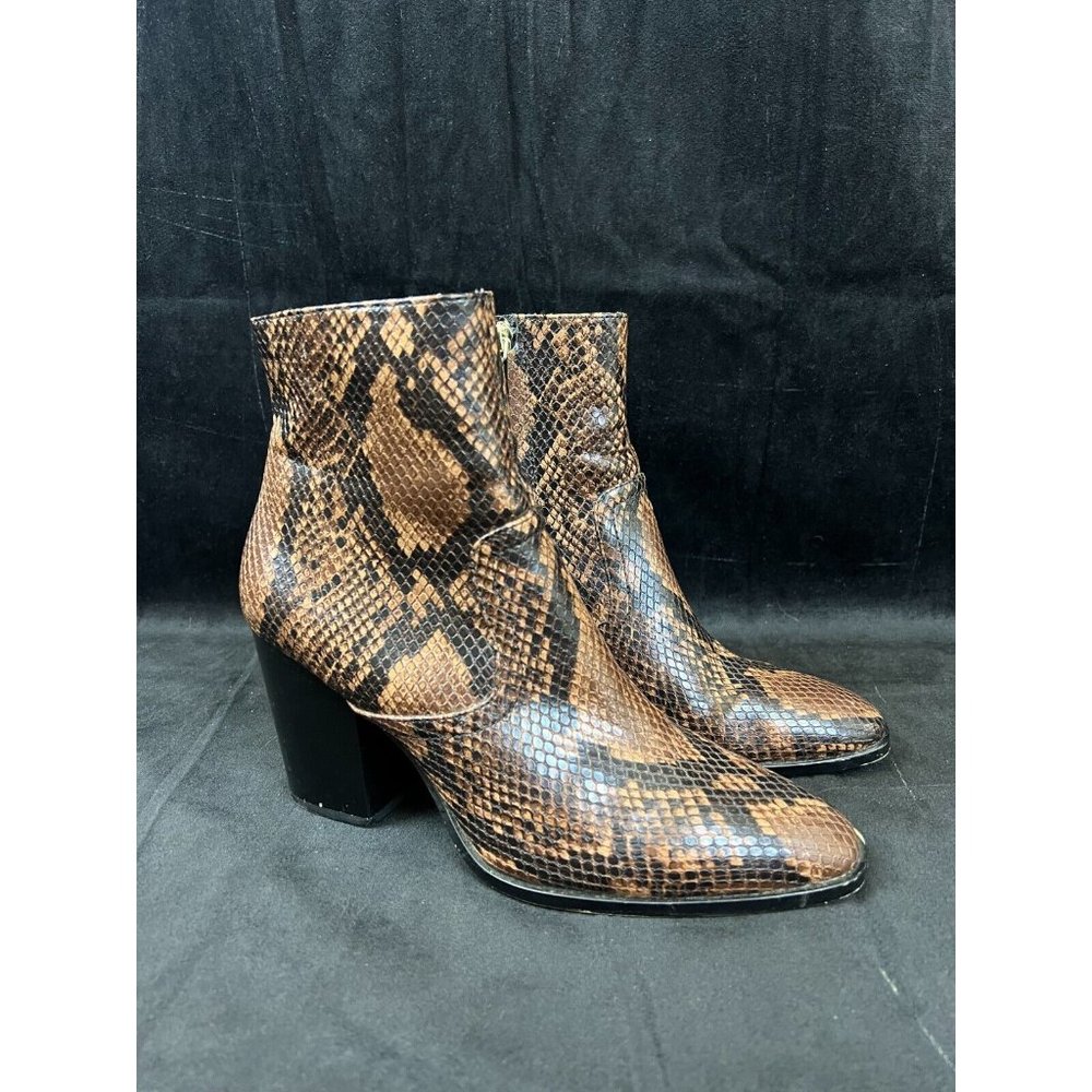 Zara Womens Heeled Animal Snake Print Leather Design Ankle Boots Brown Size 39